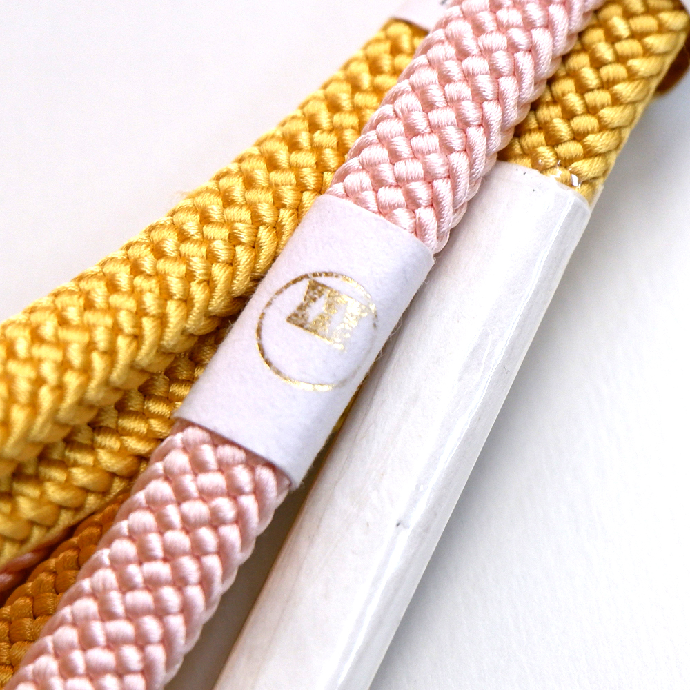 紐の渡敬謹製　正絹帯締め【山吹×ピンク】