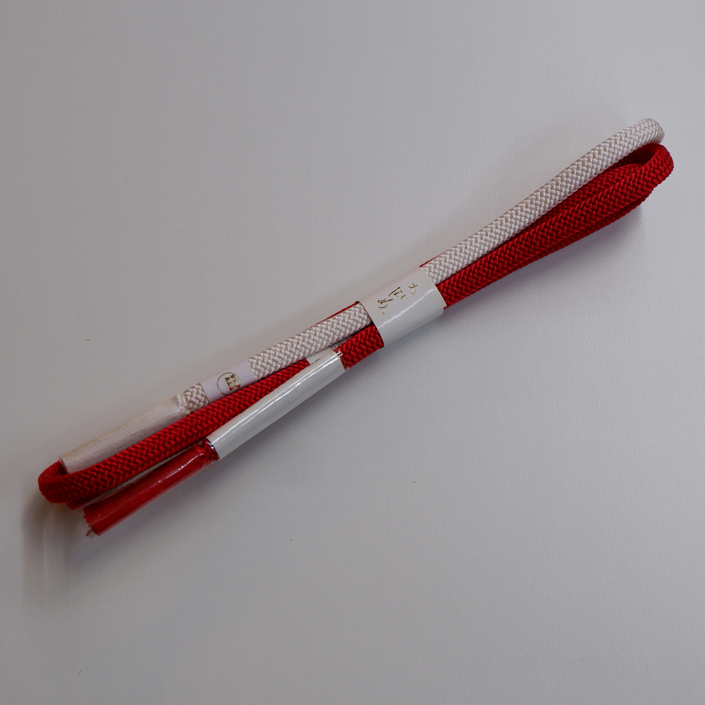紐の渡敬謹製　正絹帯締め【赤×白】
