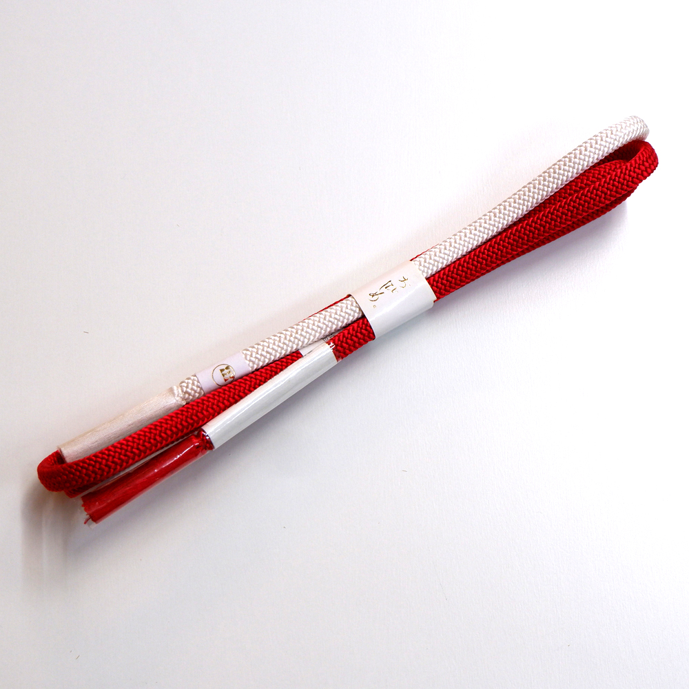 紐の渡敬謹製　正絹帯締め【赤×白】