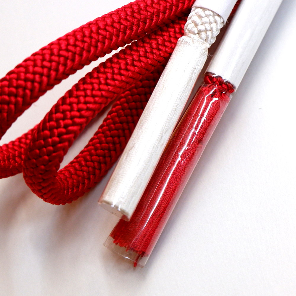 紐の渡敬謹製　正絹帯締め【赤×白】