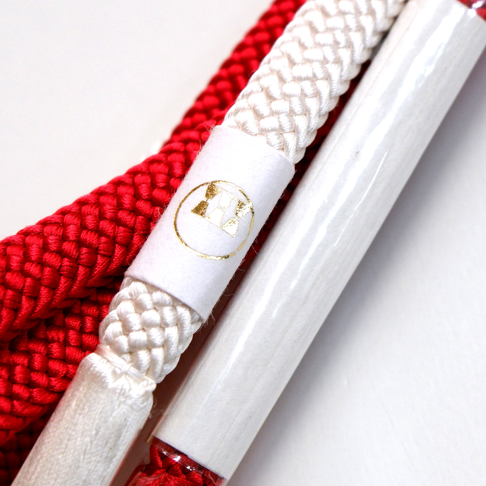 紐の渡敬謹製　正絹帯締め【赤×白】