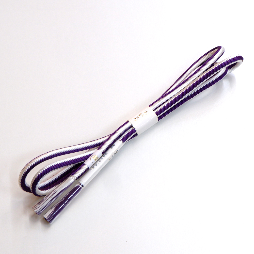 紐の渡敬謹製　正絹帯締め【白×紫】