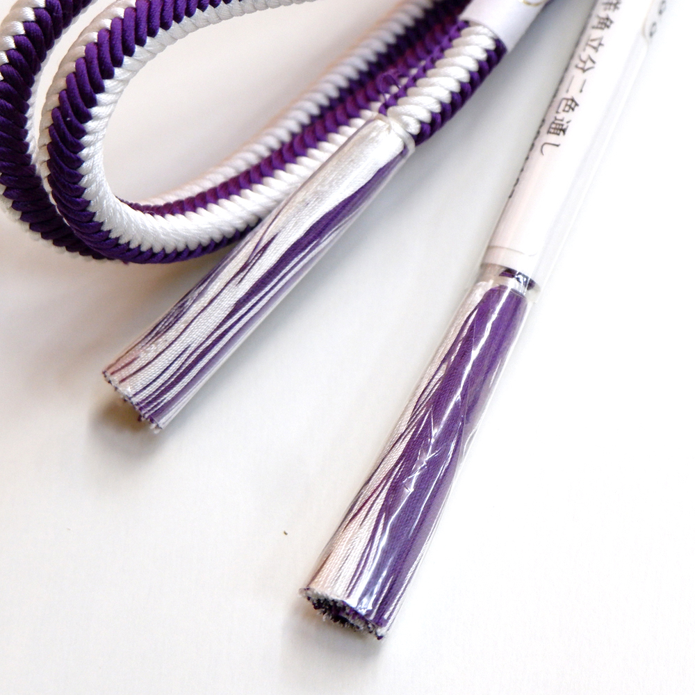 紐の渡敬謹製　正絹帯締め【白×紫】