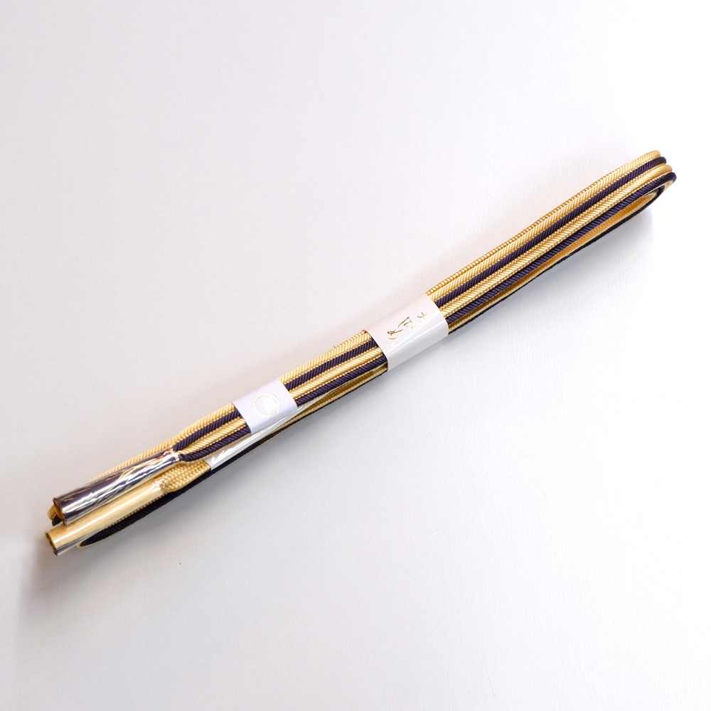 紐の渡敬謹製　正絹帯締め【薄黄×濃紫】