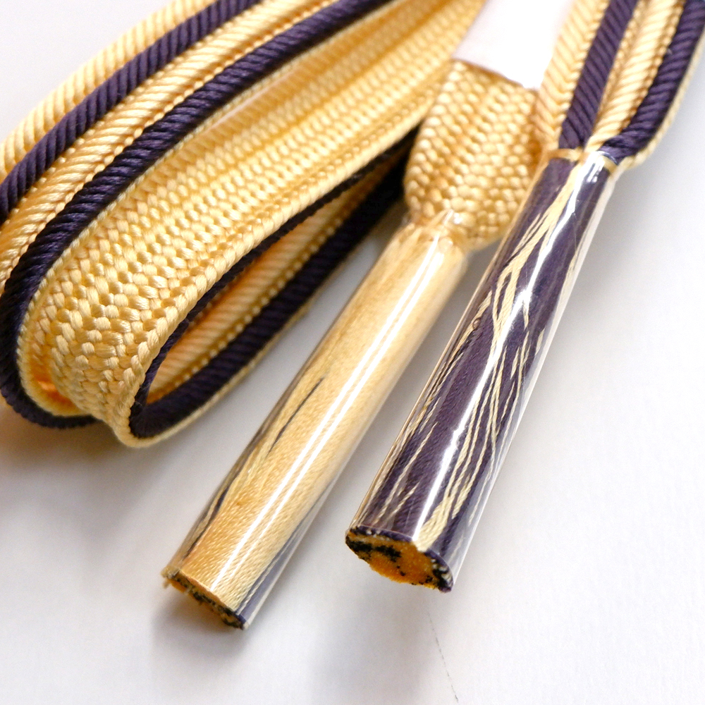 紐の渡敬謹製　正絹帯締め【薄黄×濃紫】