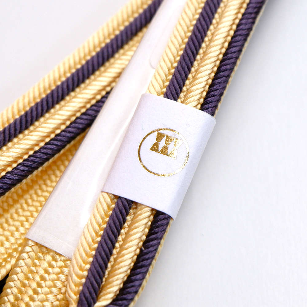 紐の渡敬謹製　正絹帯締め【薄黄×濃紫】