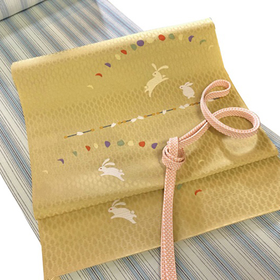 【水曜のお買い得商品UP】秋色にうさぎが戯れるオシャレ名古屋帯